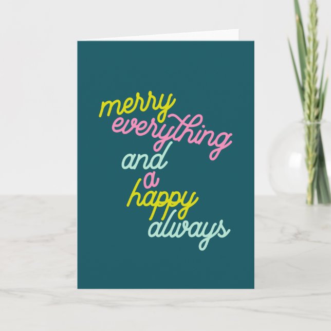Merry Everything Happy Always Mint Teal Holiday Card (Front)