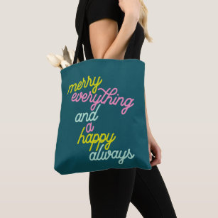 Merry Everything Happy Always Mint Teal Holiday Tote Bag
