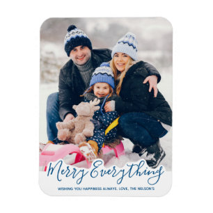 Merry Everything Happy Always Modern Trendy Blue Magnet