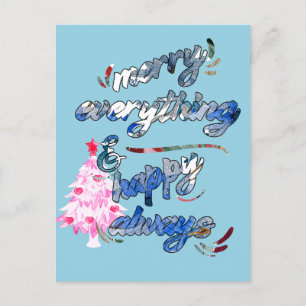 Merry Everything & Happy Always - Pink Tree Postcard