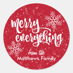 Merry Everything Holiday Snowfall Classic Round Sticker