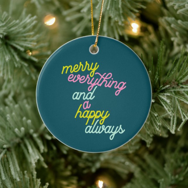 Merry Everything Mint Teal Christmas Cute Holiday Ceramic Tree Decoration (Tree)