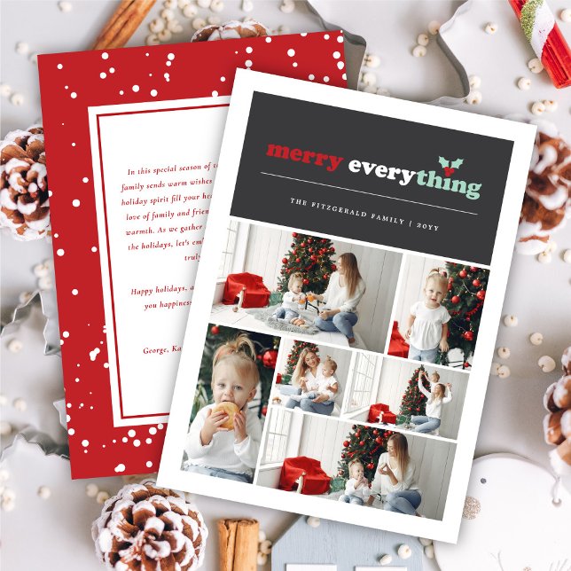 Merry Everything Mod Colour Blocks Mistletoe Photo Holiday Card (Creator Uploaded)