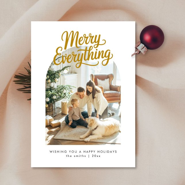 Merry Everything Modern Arch Photo Christmas Card (Creator Uploaded)
