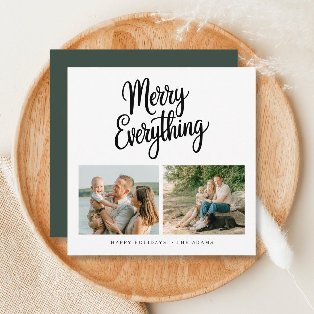 Merry Everything Modern Family 2 Photo Christmas  Holiday Card (Creator Uploaded)