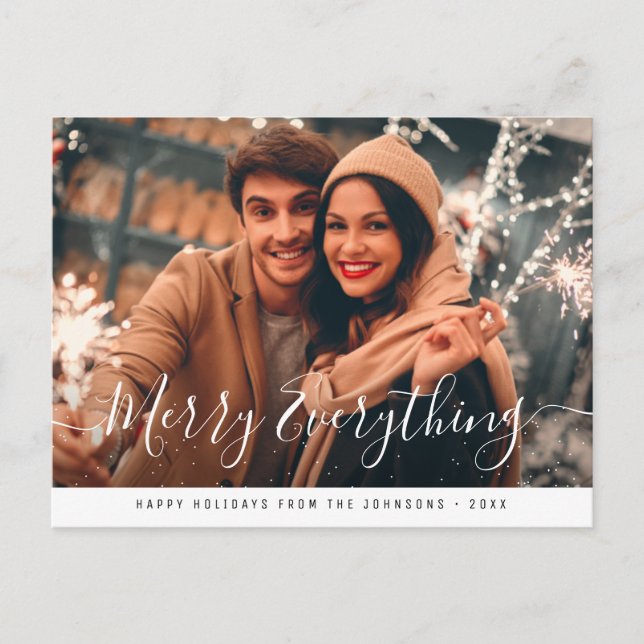 merry everything modern script cute photo postcard (Front)