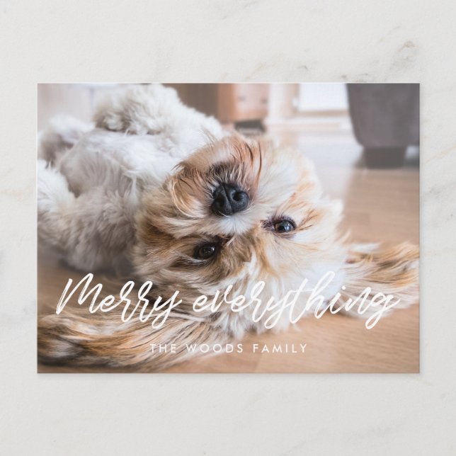 Merry everything Modern typography holiday photo Postcard (Front)
