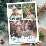 Merry Everything Personalised Modern 3 Photos  Holiday Card<br><div class="desc">Introducing our holiday cards, perfect for spreading cheer and joy this holiday season! Our simple and modern design features the phrase "Merry Everything Happy Always" in a bold and festive font. The card is designed to showcase a family picture, making it a great way to share your holiday greetings with...</div>