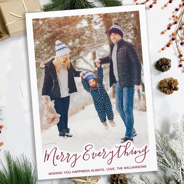 Merry Everything Personalized Simple Family Photo  Holiday Card (Creator Uploaded)