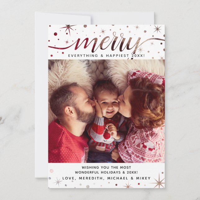 Merry Everything Photo Colour Matching Text Effect Holiday Card (Front)