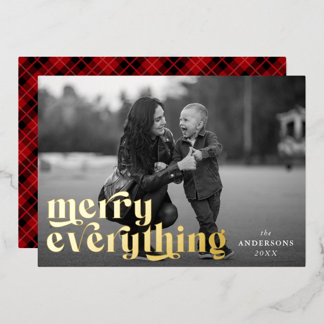 Merry Everything Photo Gold Foil Holiday Card (Front/Back)