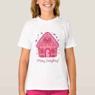 Merry Everything Pink Gingerbread House Candy Cute T-Shirt