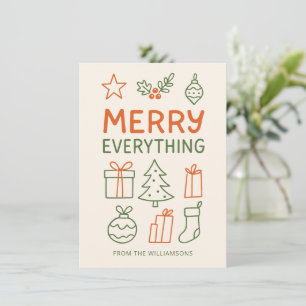 Merry Everything Red Green Doodle Sketch Add Name Holiday Card