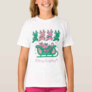 Merry Everything Santa Sleigh Reindeer Stars Bow T-Shirt