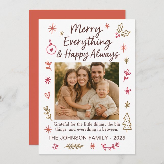 Merry Everything Scribble Doodle Christmas Card (Front/Back)