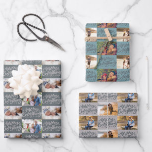Merry Everything Script  6 Photo Chequerboard Set Wrapping Paper Sheet