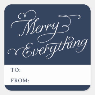 MERRY EVERYTHING SCRIPT HOLIDAY PHOTO CARD SQUARE STICKER