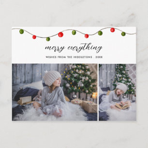 Merry Everything Script Photo Holiday Lights Postcard