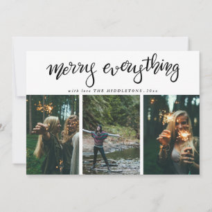 Merry Everything Script Three Photo Holiday Card