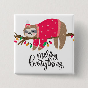 Merry Everything Sleepy Sloth 15 Cm Square Badge