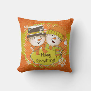 Merry Everything Snowmen Couple Holiday Pillow