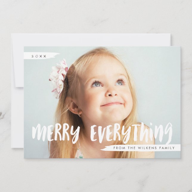 Merry Everything Trendy Photo Greeting Holiday Card (Front)