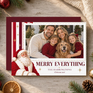 Merry Everything Vintage Santa Family Photo  Holiday Card