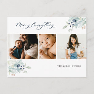 Merry Everything Winter Botanical Photo Collage Holiday Postcard