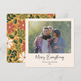 Merry Everything Yellow Green Red Floral Photo Holiday Card