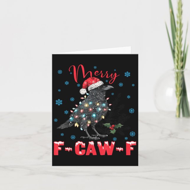 Merry F-caw-f Christmas Black Crow Funny Black Bir Card (Front)