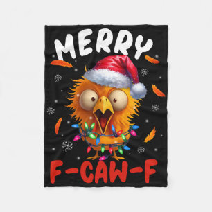 Merry F-caw-f Christmas Chicken Xmas Lights Rooste Fleece Blanket