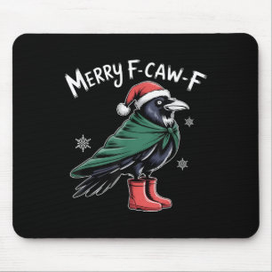Merry F-caw-f Crow, Black Bird Christmas, Christma Mouse Mat