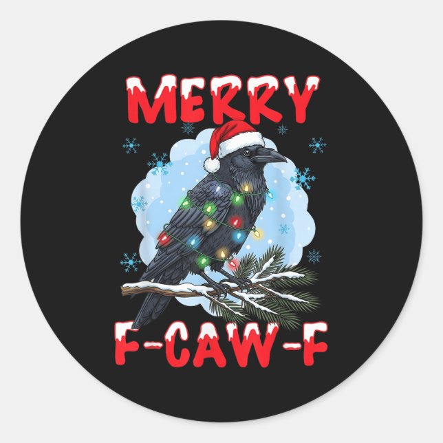 Merry F-caw-f Crow Christmas Snowflake Xmas Lights Classic Round Sticker (Front)