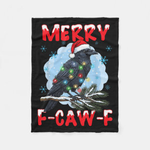 Merry F-caw-f Crow Christmas Snowflake Xmas Lights Fleece Blanket