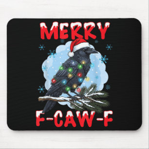 Merry F-caw-f Crow Christmas Snowflake Xmas Lights Mouse Mat
