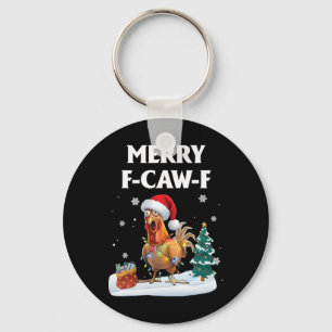 Merry F-caw-f Funny Chicken Santa Rooster Christma Key Ring