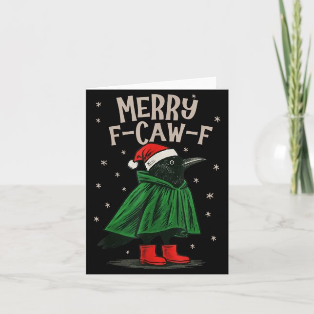 Merry F-caw-f Funny Christmas Black Crow Merry Xma Card (Front)