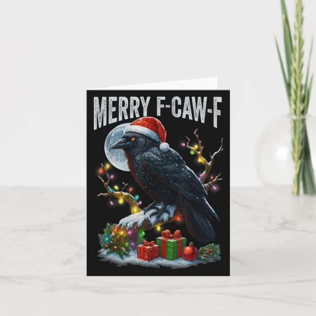 Merry F-caw-f Funny Christmas Black Crow Merry Xma Card (Front)
