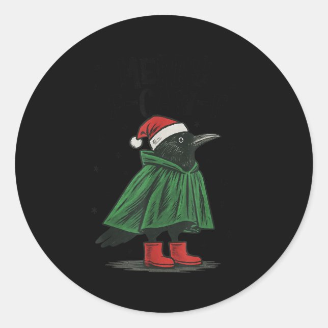 Merry F-caw-f Funny Christmas Black Crow Merry Xma Classic Round Sticker (Front)
