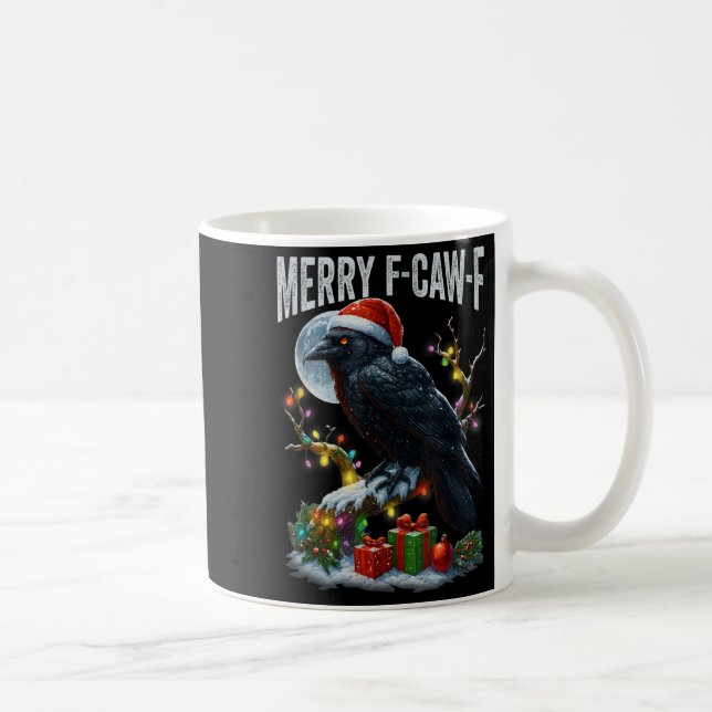 Merry F-caw-f Funny Christmas Black Crow Merry Xma Coffee Mug (Right)