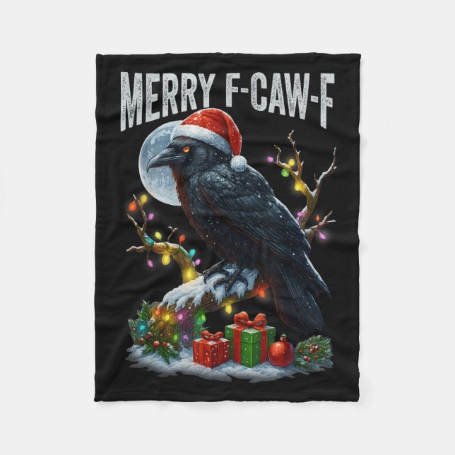 Merry F-caw-f Funny Christmas Black Crow Merry Xma Fleece Blanket (Front)
