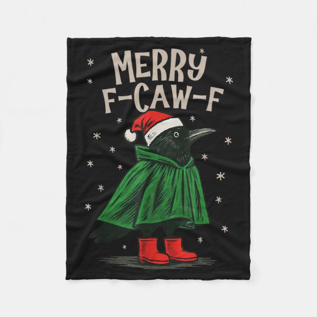 Merry F-caw-f Funny Christmas Black Crow Merry Xma Fleece Blanket (Front)