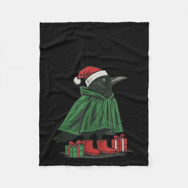 Merry F-caw-f Funny Christmas Black Crow Merry Xma Fleece Blanket (Front)