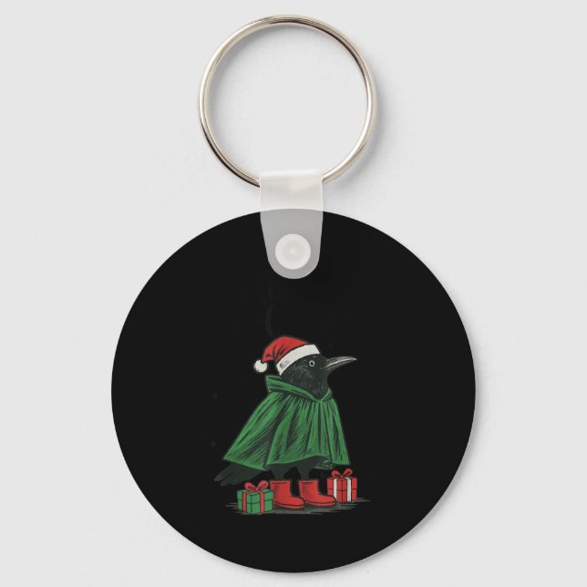 Merry F-caw-f Funny Christmas Black Crow Merry Xma Key Ring (Front)