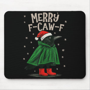 Merry F-caw-f Funny Christmas Black Crow Merry Xma Mouse Mat