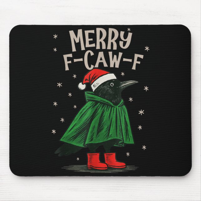 Merry F-caw-f Funny Christmas Black Crow Merry Xma Mouse Mat (Front)