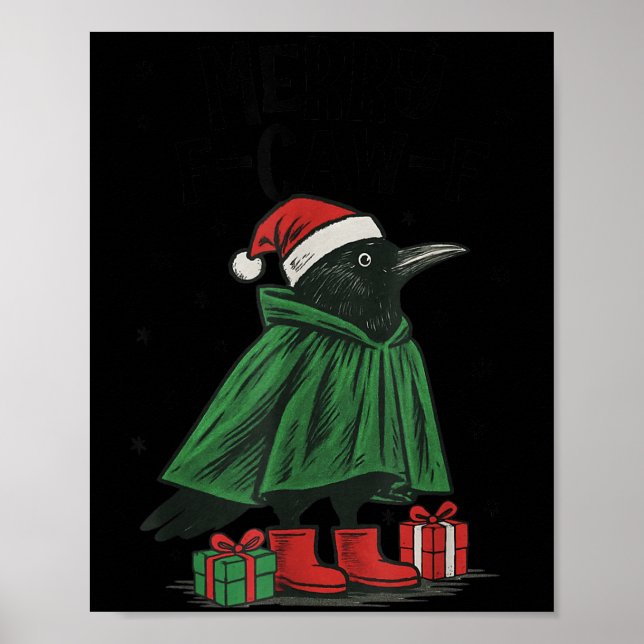 Merry F-caw-f Funny Christmas Black Crow Merry Xma Poster (Front)