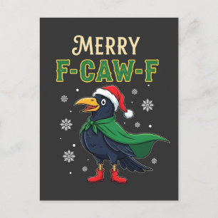 Merry F-Caw-F Funny Christmas Raven Crow Santa Announcement Postcard
