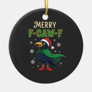 Merry F-Caw-F Funny Christmas Raven Crow Santa  Ceramic Tree Decoration