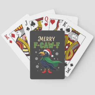 Merry F-Caw-F Funny Christmas Raven Crow Santa  Playing Cards